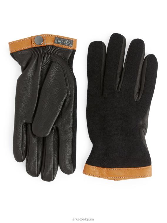 ARKET accessoires 0DXJP1323 zwart/beige hestra hertenleren wollen tricot handschoenen Heren - Image 1