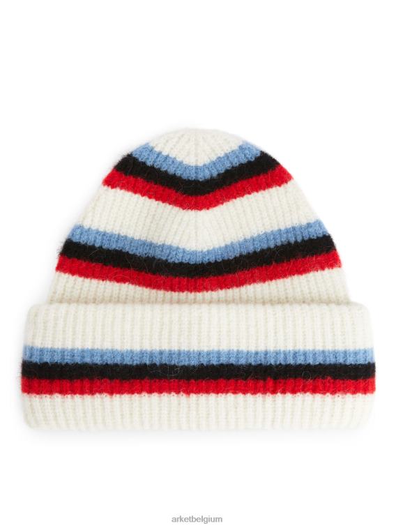 ARKET accessoires 0DXJP882 wit/rood/blauw/zwart dubbelgevouwen alpaca merino muts vrouwen - Image 1