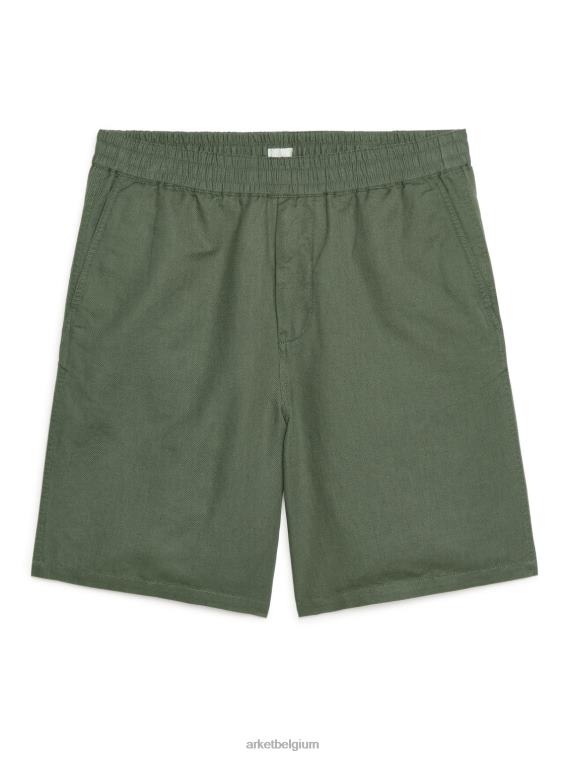 ARKET kleding 0DXJP1122 kaki groen korte broek van katoen en linnen met trekkoord Heren - Image 1