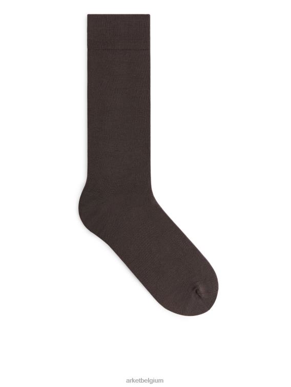 ARKET kleding 0DXJP1245 donker bruin effen sokken van gemerceriseerd katoen Heren - Image 1