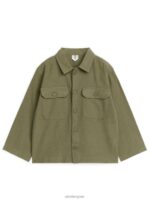 ARKET kleding 0DXJP1475 kaki groen relaxed katoen-linnen overshirt kinderen