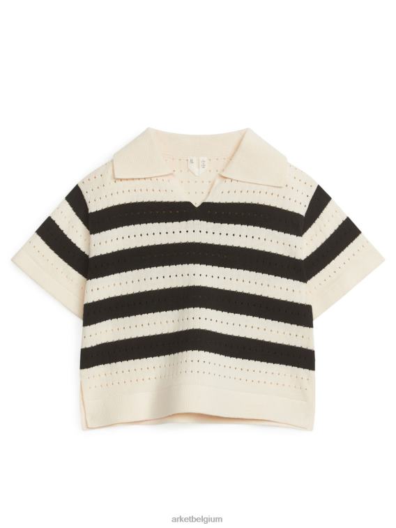 ARKET kleding 0DXJP1480 zwarte streep Pointelle-trui met korte mouwen kinderen - Image 1