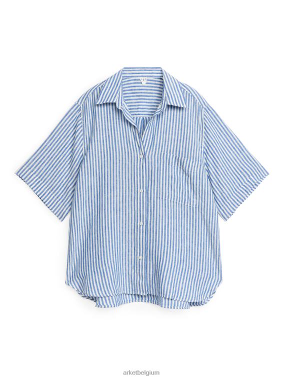 ARKET kleding 0DXJP14 blauw Wit linnen resortoverhemd vrouwen - Image 1