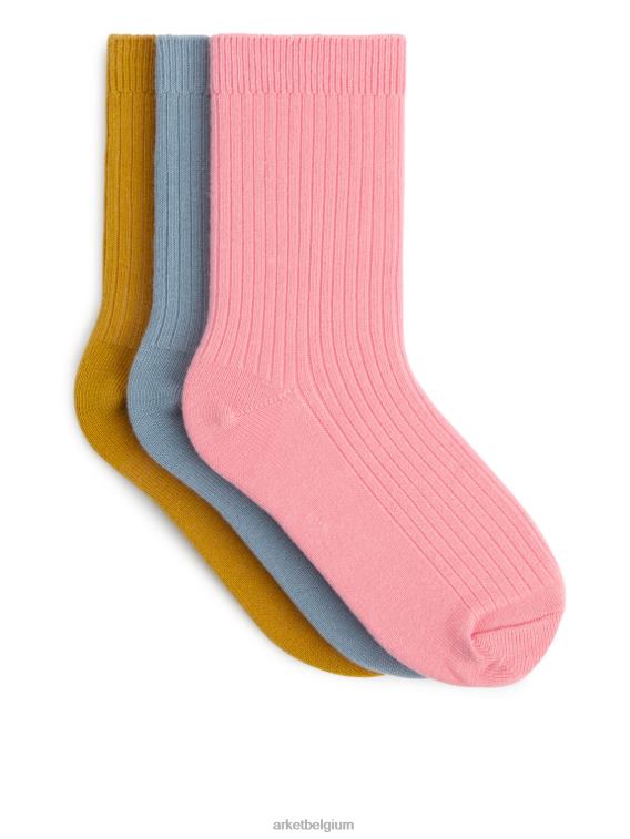 ARKET kleding 0DXJP1609 roze/mosterd/blauw ribgebreide sokken, 3 paar kinderen - Image 1