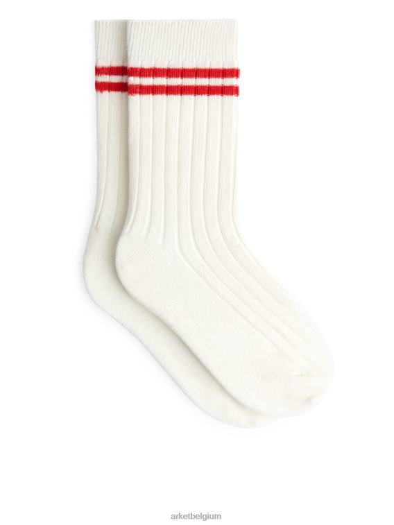 ARKET kleding 0DXJP1612 gebroken wit/rood Set van 2 ribgebreide sokken kinderen - Image 1