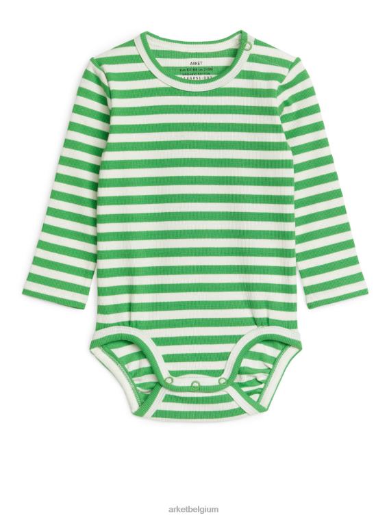 ARKET kleding 0DXJP1712 groen Wit geribde bodysuit met lange mouwen kinderen - Image 1