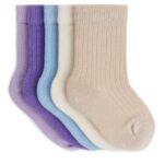 ARKET kleding 0DXJP1730 lila/beige ribgebreide babysokjes, 5 paar kinderen