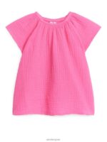 ARKET kleding 0DXJP1739 roze korte jurk van kaasdoek kinderen