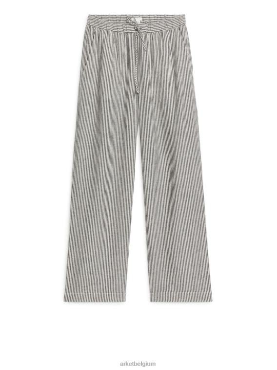 ARKET kleding 0DXJP175 gebroken wit/zwart linnen broek met trekkoord vrouwen - Image 1