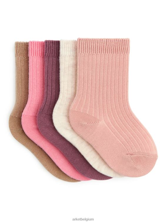 ARKET kleding 0DXJP1787 roze/klei/beige ribgebreide babysokjes, 5 paar kinderen - Image 1