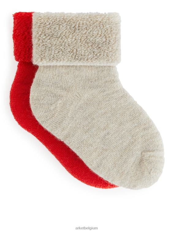 ARKET kleding 0DXJP1789 rood/beige babysokjes van wollen badstof, 2 paar kinderen - Image 1