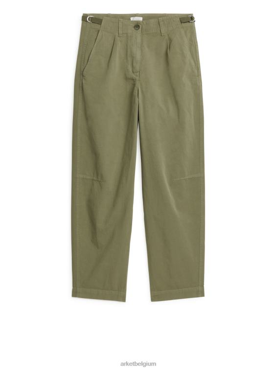 ARKET kleding 0DXJP199 kaki groen Katoenen chino met ronde pijpen vrouwen - Image 5