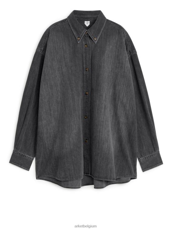 ARKET kleding 0DXJP27 zwart gewassen oversized denim overhemd vrouwen - Image 1