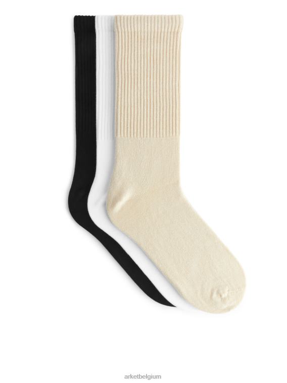 ARKET kleding 0DXJP568 beige/wit/zwart sportieve katoenen sokken set van 3 Heren - Image 1