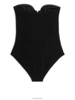 ARKET kleding 0DXJP624 zwart getextureerd bandeau-badpak vrouwen - Image 2