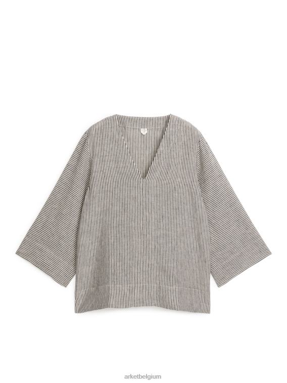 ARKET kleding 0DXJP62 gebroken wit/zwart pop-over overhemd van linnen vrouwen - Image 1