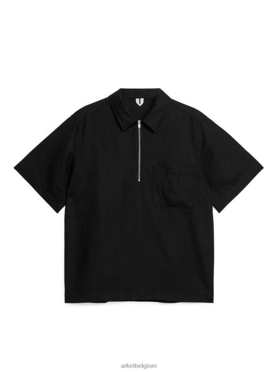 ARKET kleding 0DXJP935 zwart Shirt met korte mouwen en halve rits Heren - Image 1