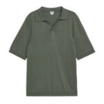 ARKET kleding 0DXJP984 kaki groen katoenen linnen poloshirt Heren