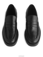 ARKET schoenen 0DXJP682 zwart leren pennyloafers vrouwen