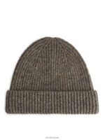 ARKET accessoires 0DXJP1309 bruin/nep ribgebreide wollen muts Heren