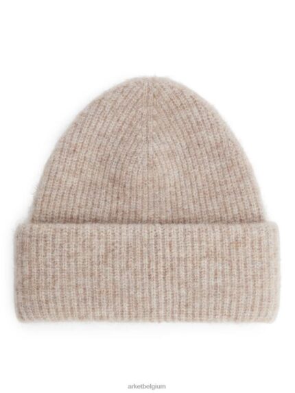 ARKET accessoires 0DXJP905 beige dubbelgevouwen alpaca merino muts vrouwen
