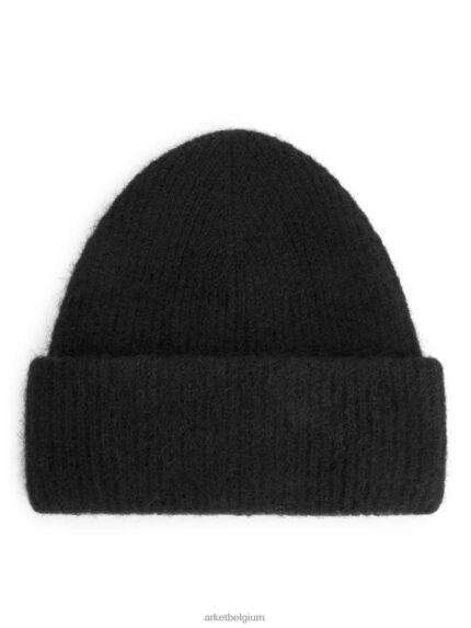 ARKET accessoires 0DXJP907 zwart dubbelgevouwen alpaca merino muts vrouwen
