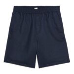 ARKET kleding 0DXJP1119 donkerblauw korte broek van katoen en linnen met trekkoord Heren