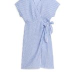 ARKET kleding 0DXJP117 blauw Wit midi linnen wikkeljurk vrouwen
