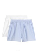 ARKET kleding 0DXJP1229 blauw Wit Boxershorts van geweven katoen, set van 2 Heren