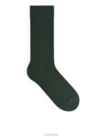 ARKET kleding 0DXJP1240 donker bosgroen Gemerceriseerde katoenen sokken effen Heren - Image 3