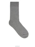 ARKET kleding 0DXJP1243 grijs gemêleerd supima katoenen ribsokken Heren - Image 2