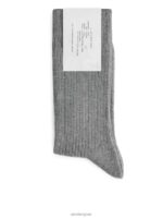 ARKET kleding 0DXJP1243 grijs gemêleerd supima katoenen ribsokken Heren - Image 5