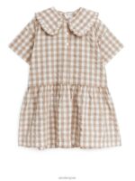 ARKET kleding 0DXJP1369 beige/geruit Seersucker jurk met rucheskraag kinderen