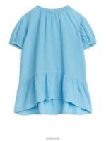 ARKET kleding 0DXJP1379 lichtblauw katoenen mousseline jurk kinderen