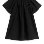 ARKET kleding 0DXJP1380 zwart gewassen brede linnen katoenen jurk kinderen