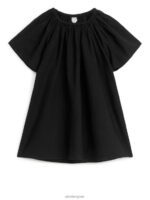ARKET kleding 0DXJP1380 zwart gewassen brede linnen katoenen jurk kinderen