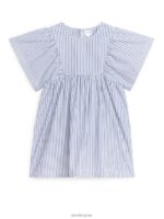 ARKET kleding 0DXJP1382 wit Blauw katoenen popeline jurk kinderen
