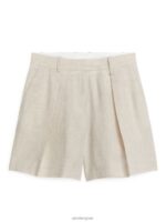 ARKET kleding 0DXJP174 beige linnen short met hoge taille vrouwen