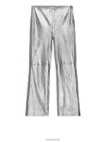 ARKET kleding 0DXJP219 zilver cropped broek van stretchleer vrouwen