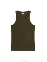 ARKET kleding 0DXJP290 donkergroen rib racer tanktop vrouwen