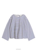 ARKET kleding 0DXJP338 blauw Wit top met striksluiting vrouwen