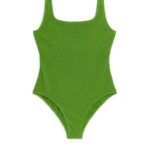ARKET kleding 0DXJP598 groente Gekreukt zwempak met vierkante hals vrouwen