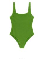 ARKET kleding 0DXJP598 groente Gekreukt zwempak met vierkante hals vrouwen