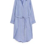 ARKET kleding 0DXJP76 blauw Wit linnen overhemdjurk vrouwen