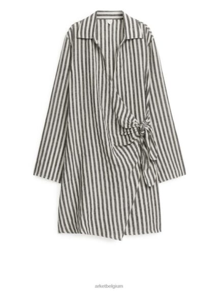 ARKET kleding 0DXJP81 zwart wit linnen wikkeljurk vrouwen