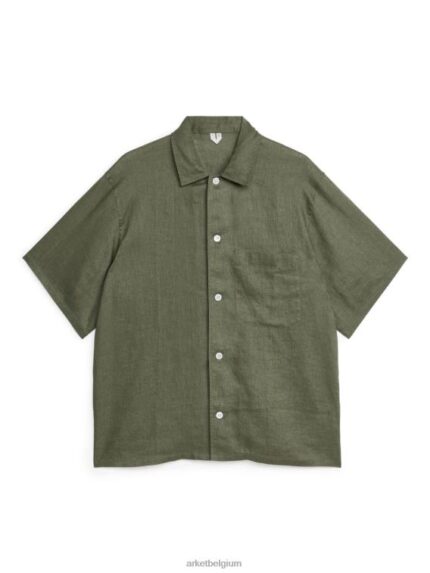 ARKET kleding 0DXJP924 kaki groen linnen resortoverhemd Heren