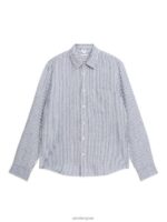 ARKET kleding 0DXJP940 blauw Wit linnen overhemd met normale pasvorm Heren