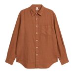 ARKET kleding 0DXJP943 bruin relaxed-fit linnen overhemd Heren