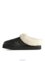 ARKET schoenen 0DXJP524 zwart/gebroken wit leren stapelpantoffels vrouwen - Image 2