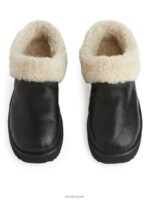 ARKET schoenen 0DXJP524 zwart/gebroken wit leren stapelpantoffels vrouwen - Image 3